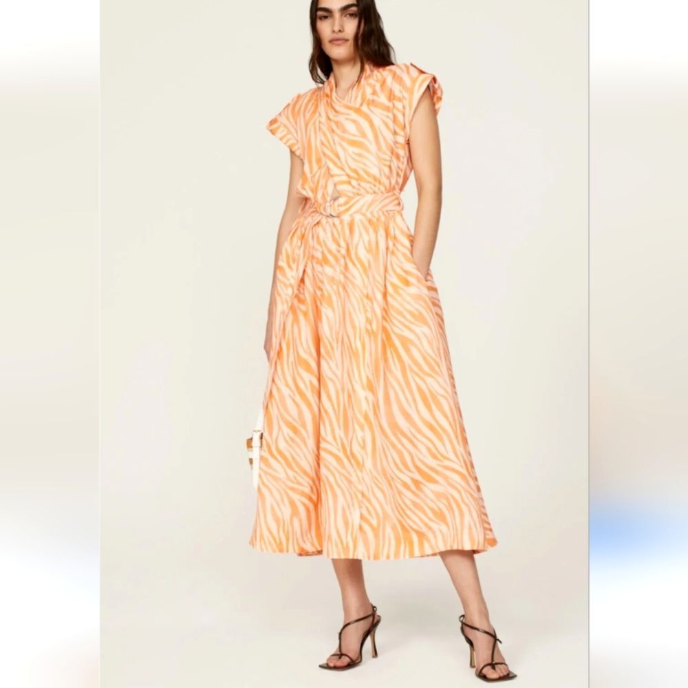 Derek Lam Collective Cross Front Linen Midi Dress Size 40 Orange